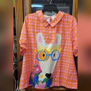 Dog HEY THERE Shirt Short Sleeve Collared TOP XXL